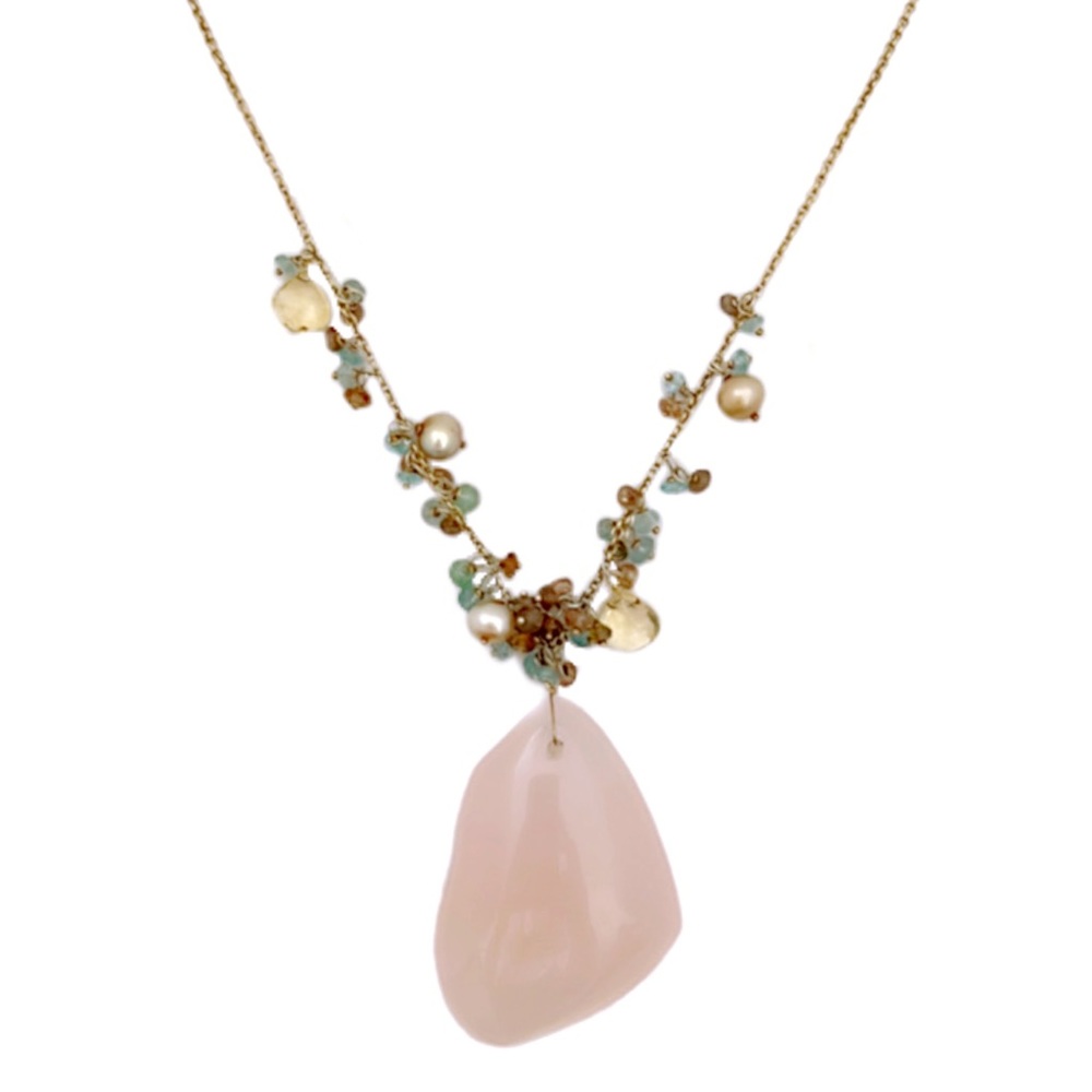 ALEXIS BITTAR • Citrine Rose Quartz Moonstone Crystal Pearl Pendant Necklace - Picture 1 of 4
